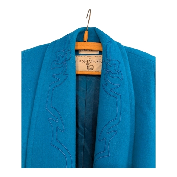 Priani Marcella Pure Virgin Wool Cashmere Coat Jacket Embroidery Aquamarine Blue - Picture 2 of 10